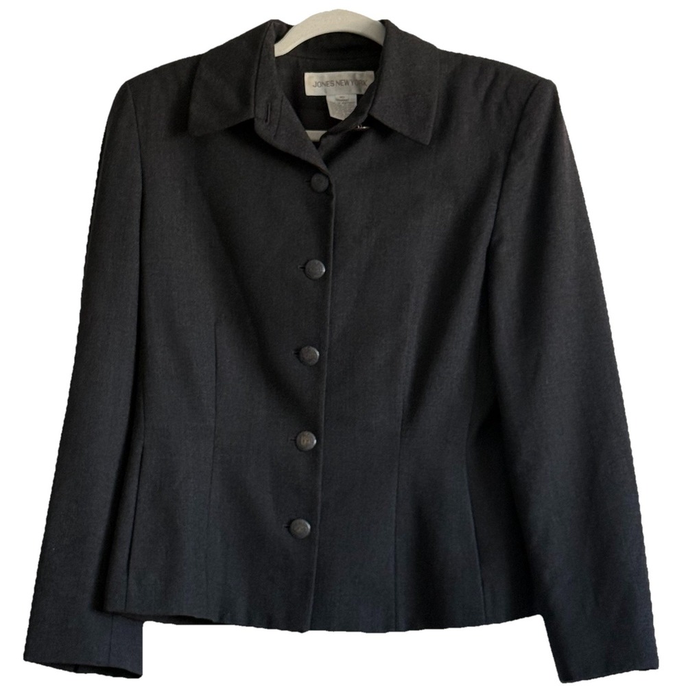 VTG Jones New York Wool Blazer Jacket Women 10 Grey Silver Button Up Old Money